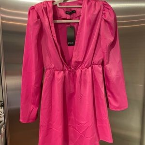 Nasty gal - satin pink plunge mini dress - size 4